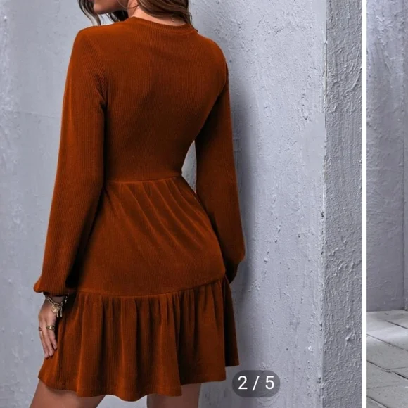 SHEIN EMERY ROSE Ruffle Hem Rib-Knit Dress - Picture 5 of 10